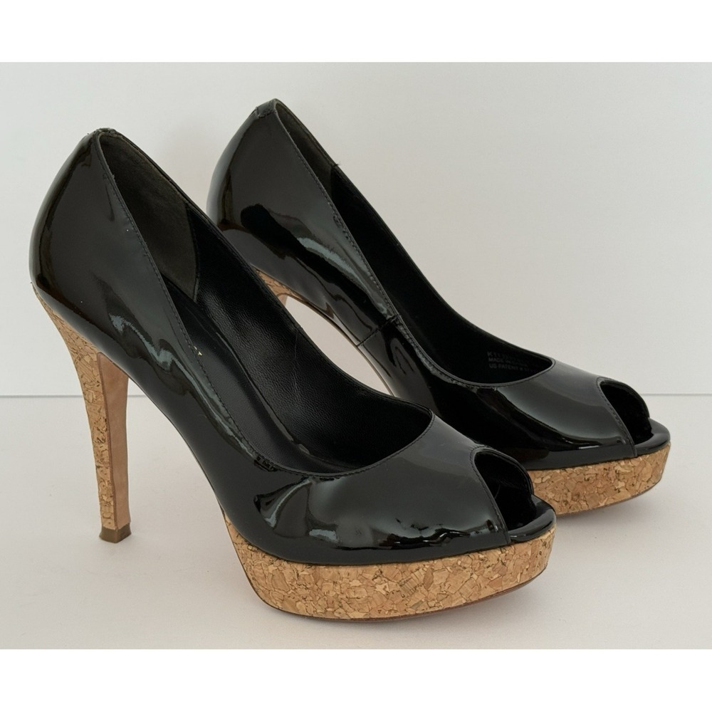 Cole Haan Mariela w/NikeAir Cushioning Black Patent Cork Platform Peep Toe 6.5B